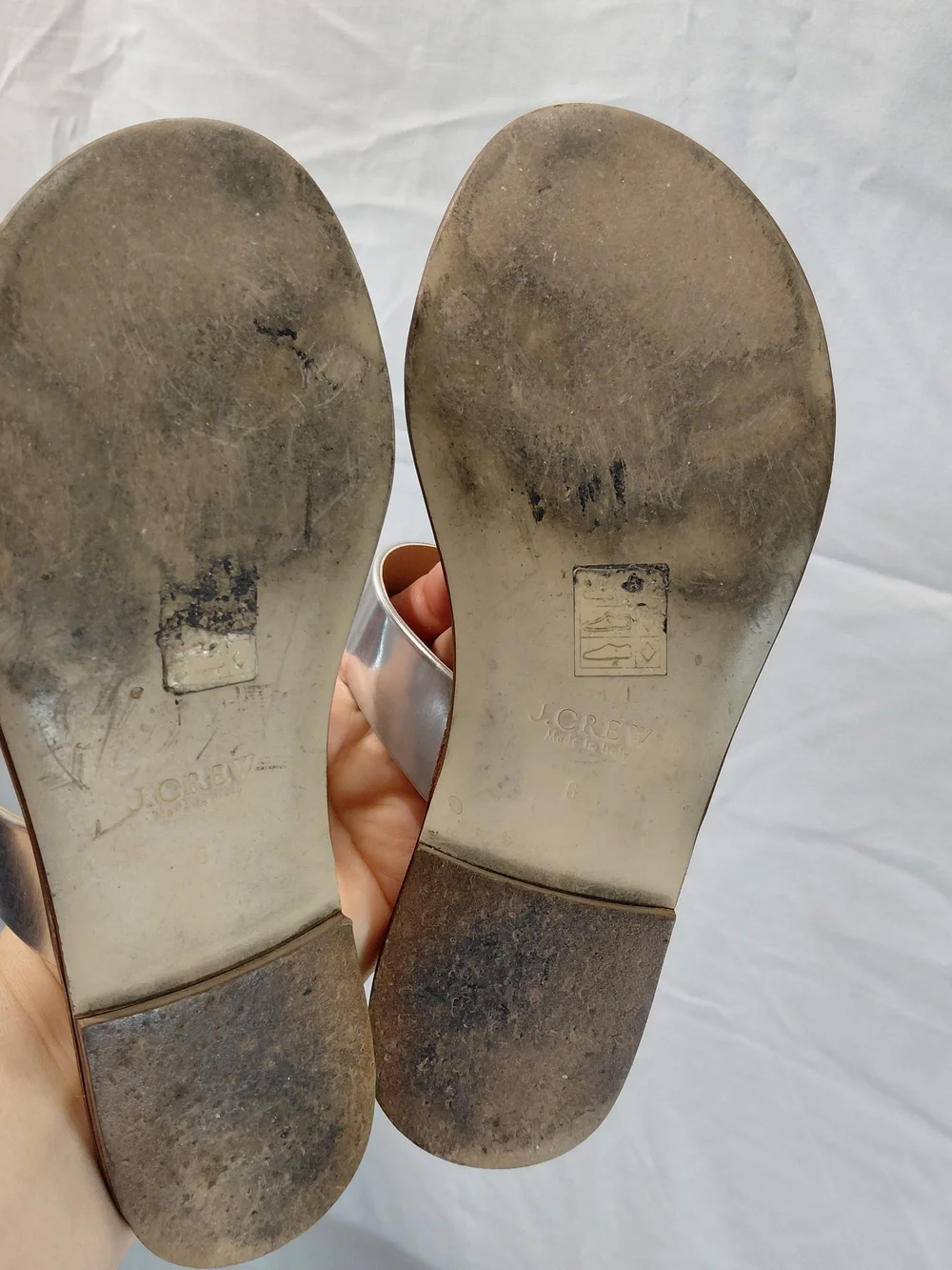 J. Crew Metallic Silver Double-Strap Slide Sandals